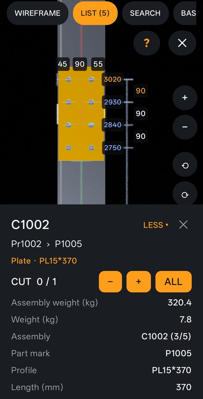 StructAR 3D card for assembly C1002 with plate P1005 selected
