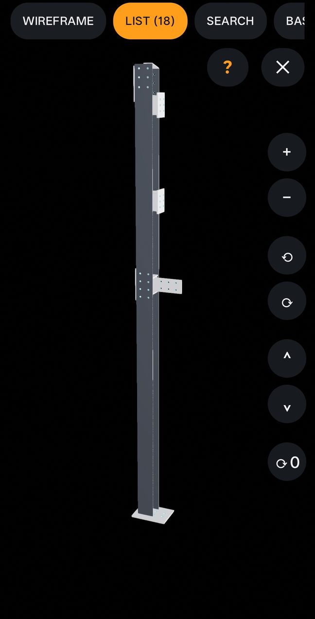One column in 3D with its base plate and connection plates